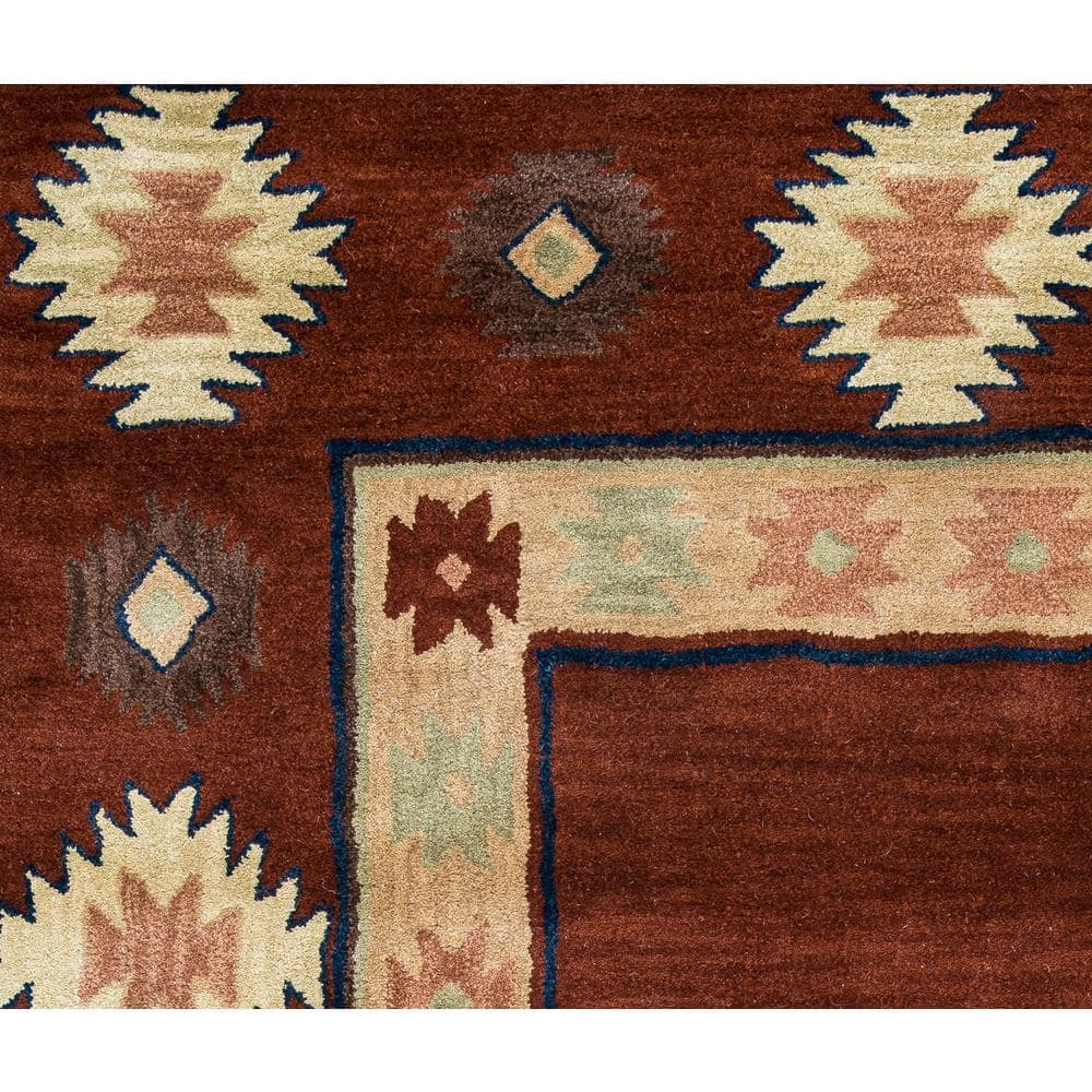 Ryder 8' Round Burgundy Wool Tribal Area Rug