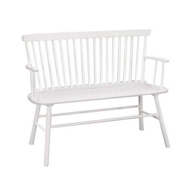 Benjara White Dining Bench With back with Splayed Legs 48 in.