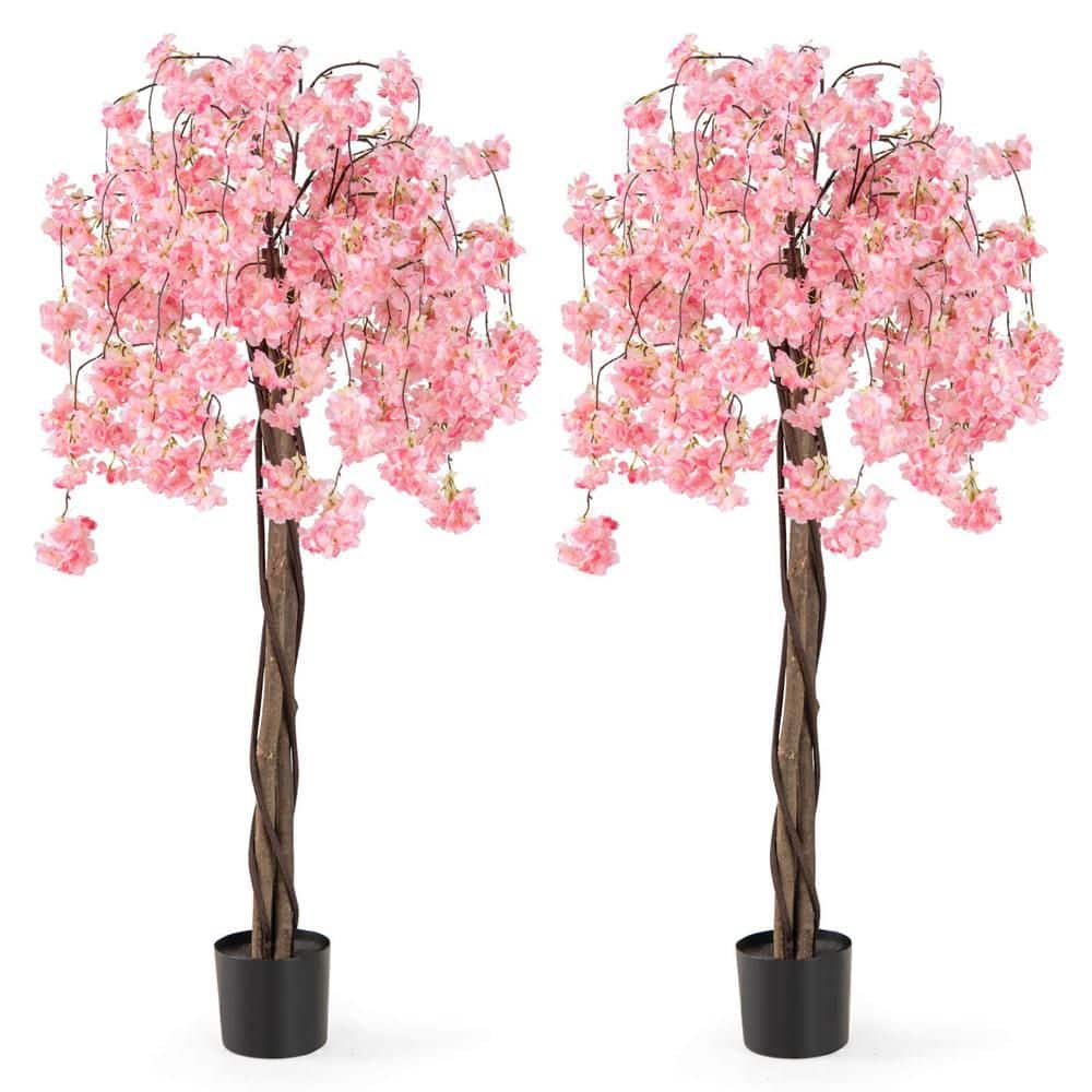 HONEY JOY 2 Pack 5.5 ft. Tall Artificial Cherry Blossom Tree with