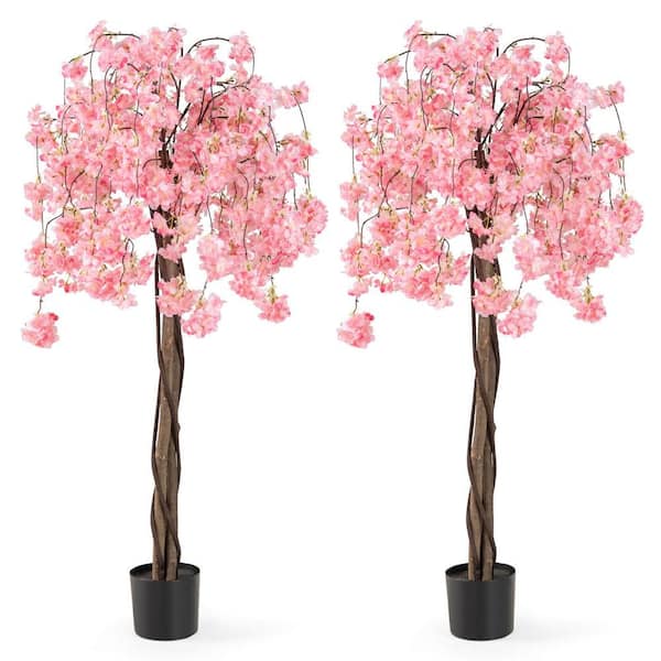 2 Pack 5.5 ft. Tall Artificial Cherry Blossom Tree with Pink Flowers Decoration Pink