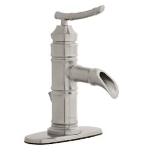 Bamboo Single-Handle Single Hole Low-Arc Bathroom Faucet in Brushed Nickel