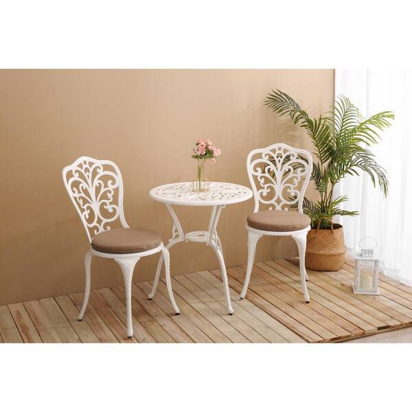 White 3-Piece Rust-Resistant Cast Aluminum Outdoor Bistro Set