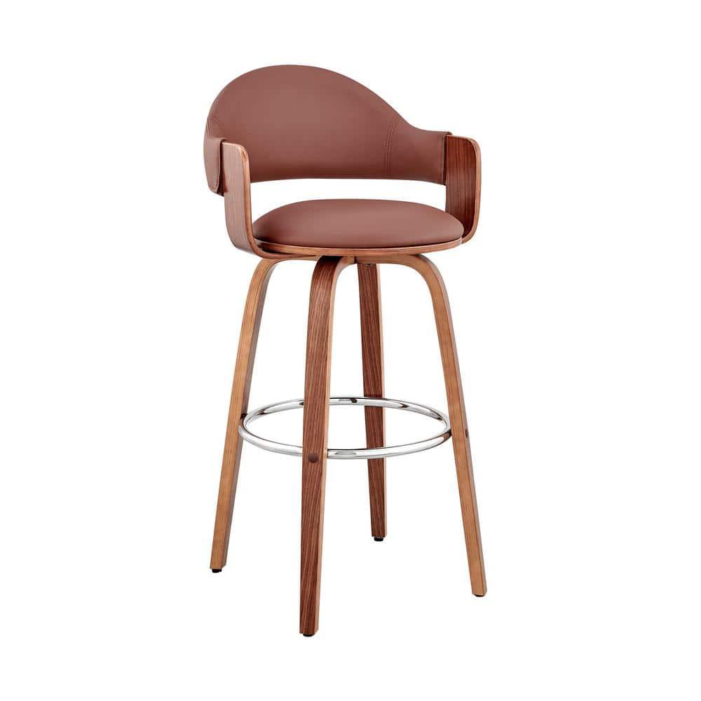 Armen Living Daxton 26 in. Counter Height High Back Brown Faux Leather and Walnut Wood Stool