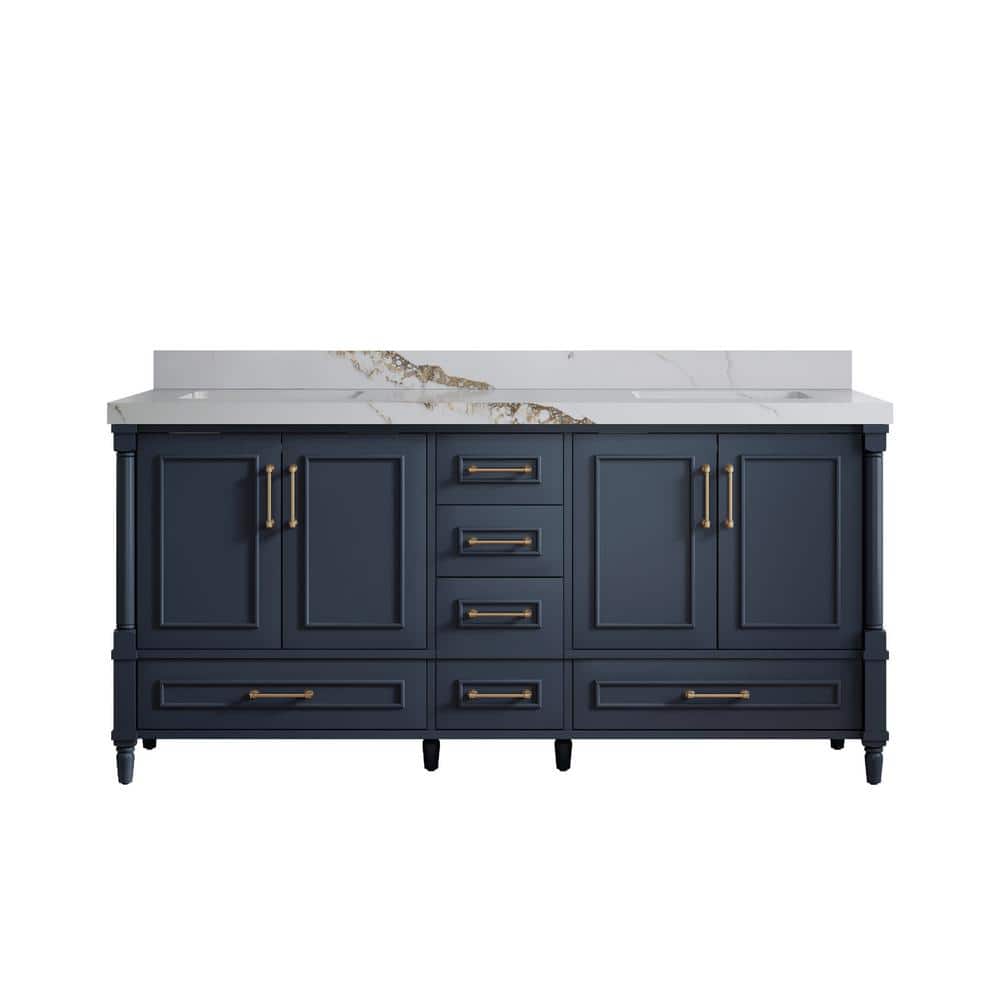 Hudson 72 in. W x 22 in. D x 36 in. H Double Sink Bath Vanity in Navy Blue with 2 in. Calacatta Gold qt. Top price history on PriceWatchPro