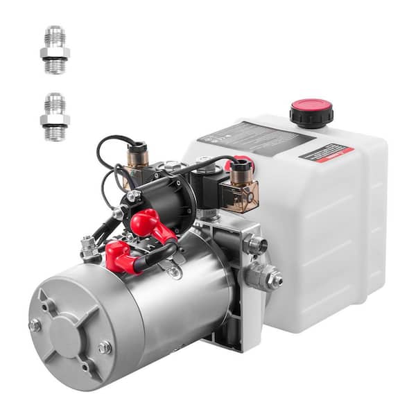 12V DC Hydraulic Pump Power Unit Double Acting, 4Qt Metal Reservoir 3200 PSI, 0.91 GPM, Dump Trailer and Car Lift White