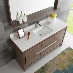 Allier 60 in. W Vanity in Gray Oak with Ceramic Vanity Top in White with White Basin and Mirror (Faucet Not Included)