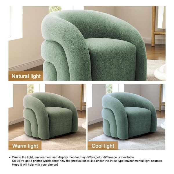 Uixe Green Boucle Polyester Fabric 360° Swivel Accent Barrel