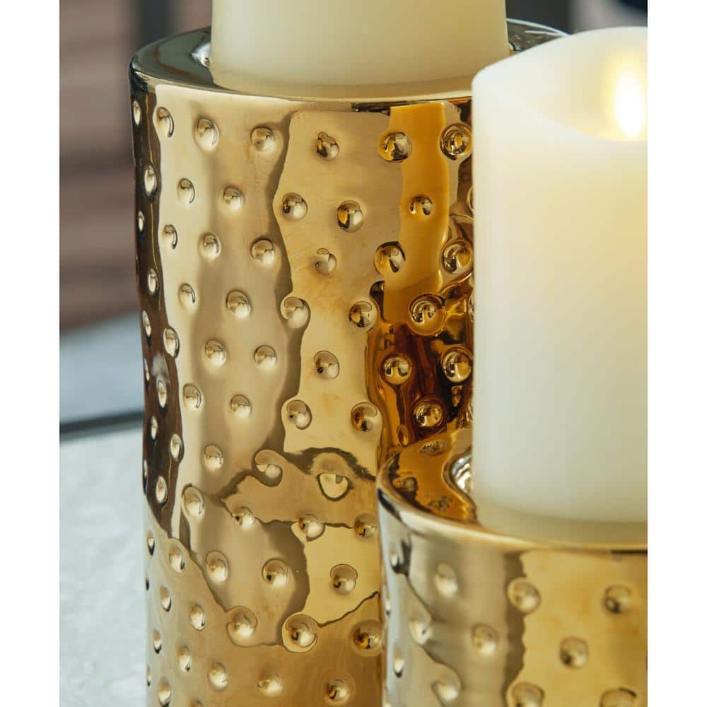 Marisa Gold Glazed Ceramic Contemporary Candle Holder Set