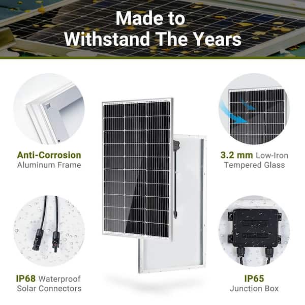 HQST 100W 12V 10BB Onocrystalline Solar Panel, Up To 25% High