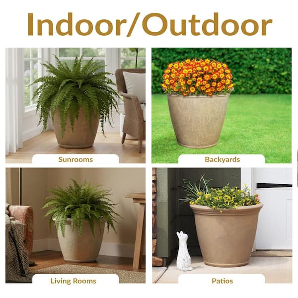 Sunnydaze 24 in. Beige Anjelica Poly Single Flower Pot Planter