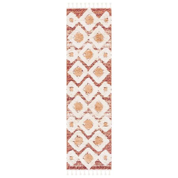 Moroccan Tassel 2 ft. x 8 ft. Rust/Ivory Geometric Runner Rug