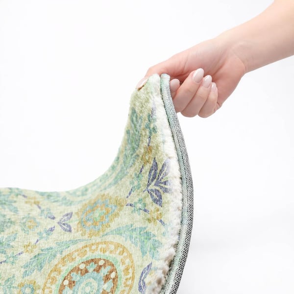 Dream Shag Premium Machine Washable Abstract ADS751 Mint 8 ft. x 8 ft. Round Rug