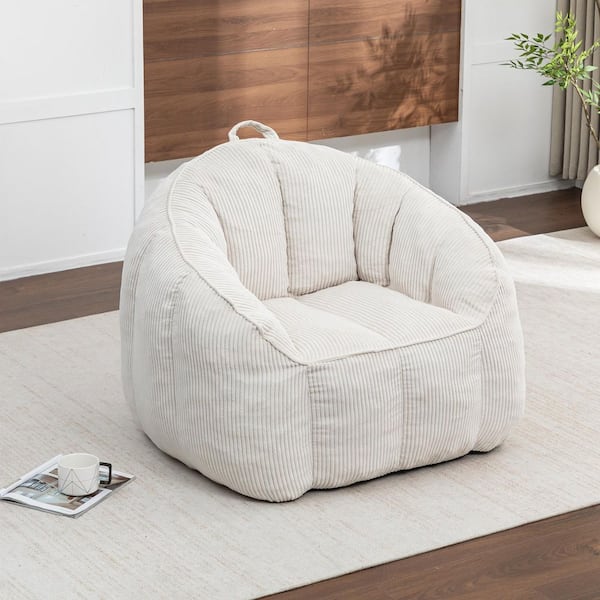 39.4 in. W Beige Polyester Corduroy Medium Bean Bag with Armrests for Living Room, Bedroom