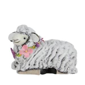 5 in. H x 4 in. W Easter White and Brown Plush Kneeling Sheep Spring Figure