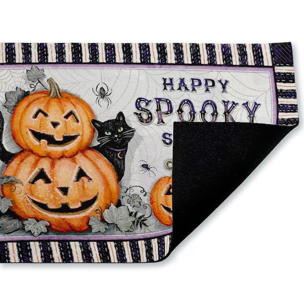 Spooky Season Jack-o-Lanterns Black 18 in. x 30 in. Polyester Non-Slip Outdoor Door Mat