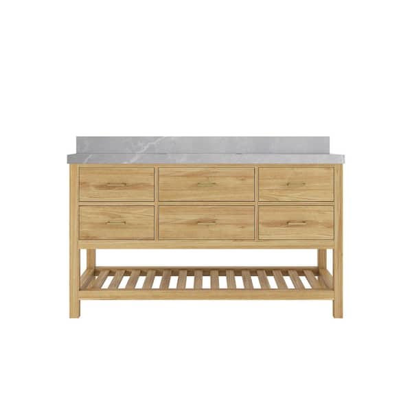Willow Collections Parker Teak 60 in. Single Sink Freestanding Light Natural Bath Vanity with Pearl Gray Quartz Top Unassembled