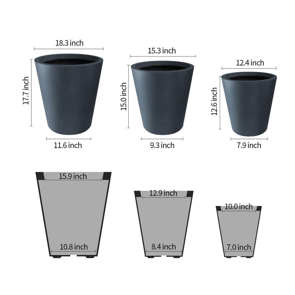 Charcoal Concrete Indoor/Outdoor Round Planters Set of 3