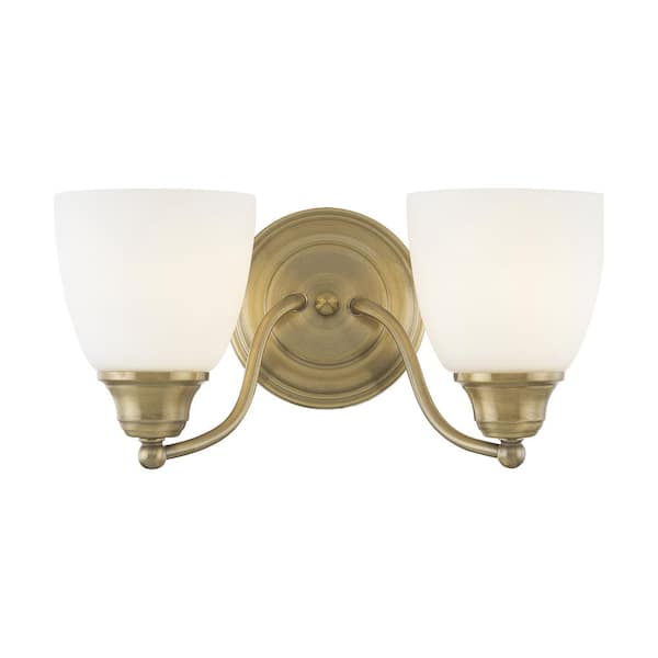 Livex Lighting Beaumont 13.5 in. 2-Light Antique Brass Bath Vanity Light with Satin Opal White Glass