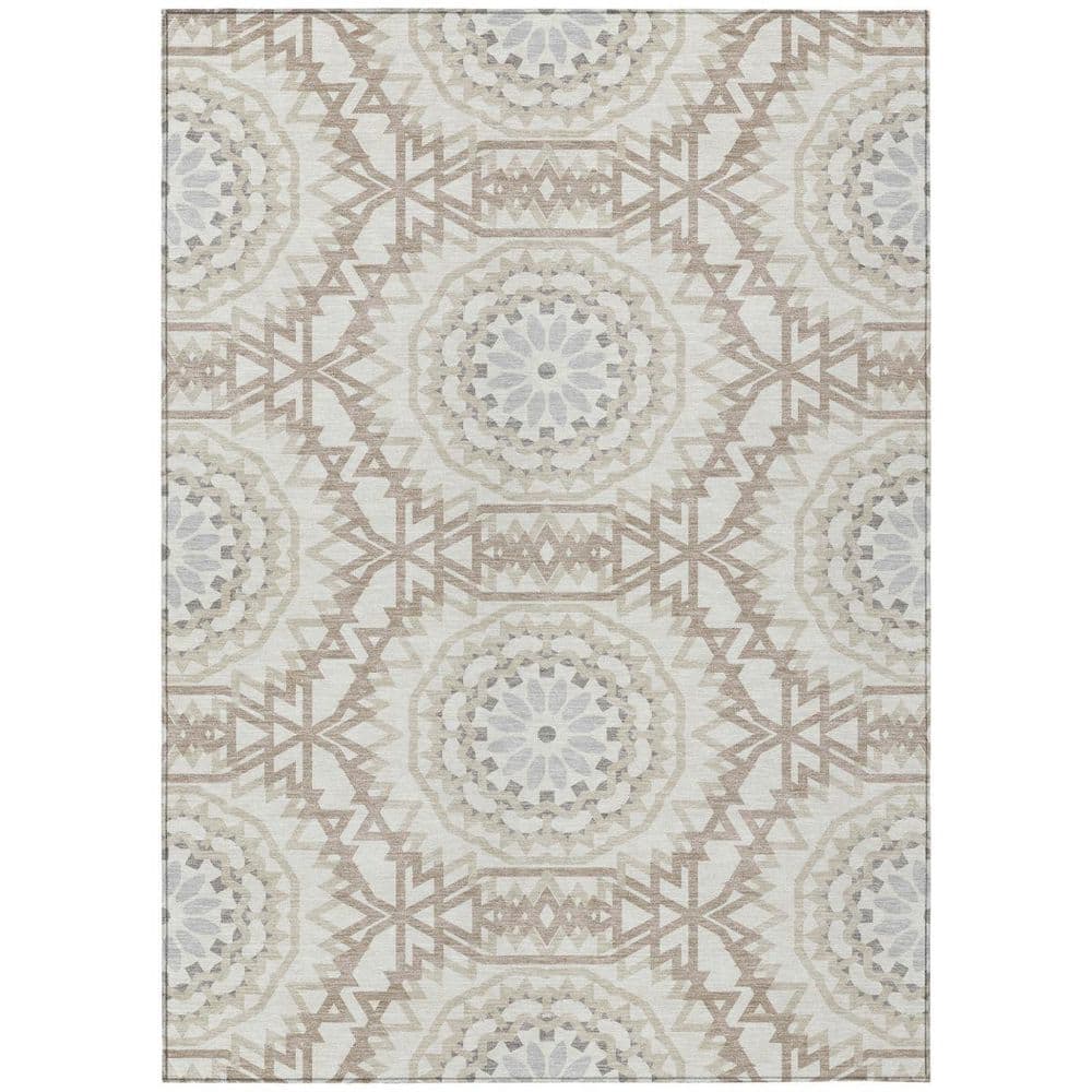 Ivory, Beige, Silver 5 ft. x 8 ft. Woven Floral, Medallion Polyester Rectangle Indoor/Outdoor Area Rug price history on PriceWatchPro