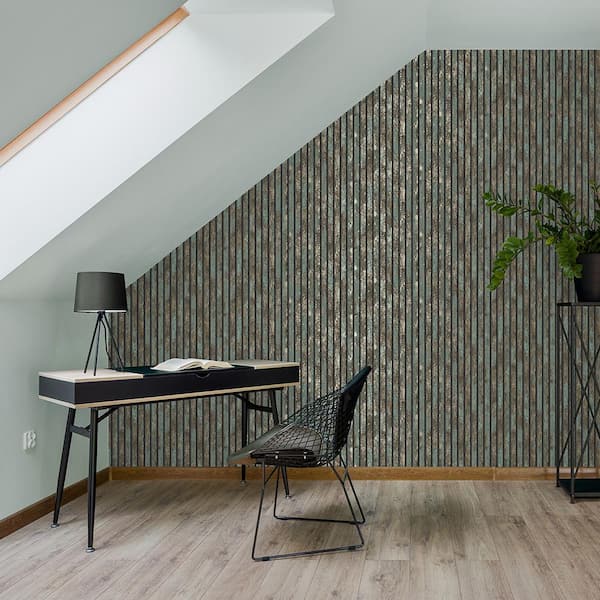 Oxidize Teal Vertical Slats Matte Non-pasted Vinyl Wallpaper