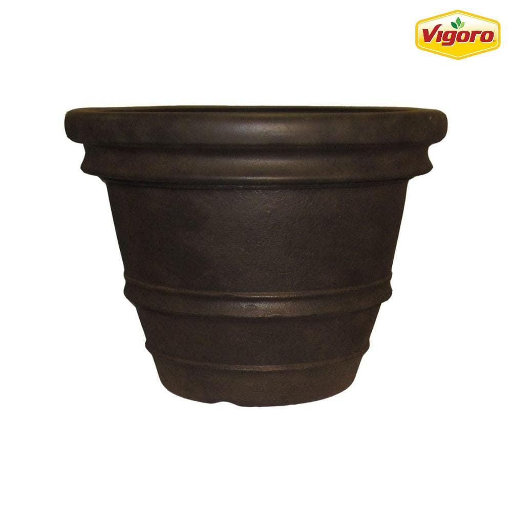 Vigoro 21.8 in. Sutter Creek Java Large Brown Resin Planter (21.8