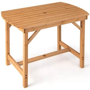 Natural Wood Outdoor Dining Table with 1.5 in. Umbrella Hole