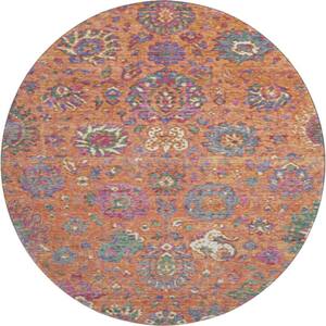 Mayfield Premium Machine Washable Abstract AMF2013 Orange 8 ft. x 8 ft. Round Rug