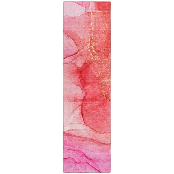 Pink 2 ft. x 8 ft. Woven Abstract Polyester Runner Indoor/Outdoor Area Rug