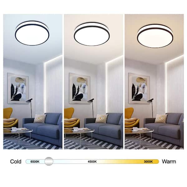OUKANING 15 in. Black and White Modern Round Flush Mount Ceiling