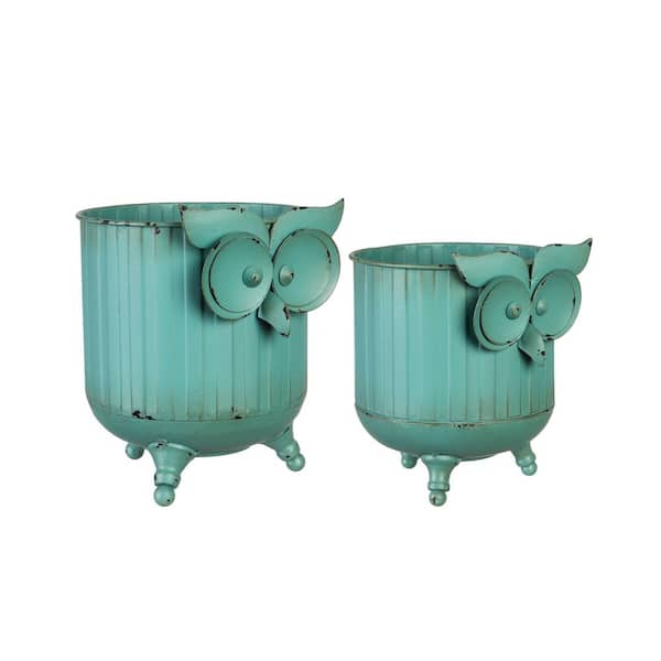 Evergreen Metal Owl Planter (Set of 2)