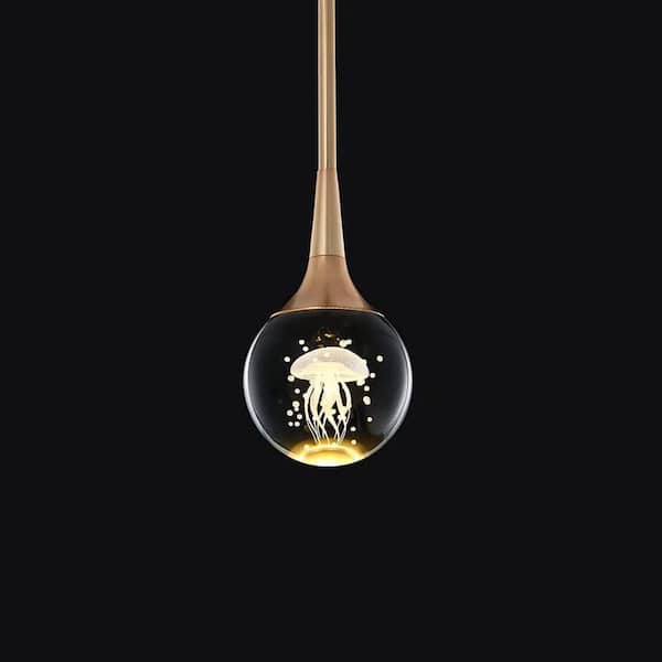 5-Watt 1 Light Gold Teardrop Integrated LED Pendant Light with Clear Crystal Shade for Lving Room Bedroom Kitchen