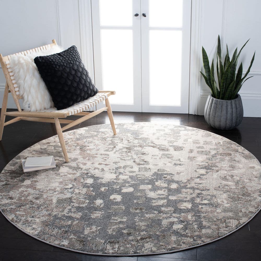 Madison 3' Round Grey and Beige Synthetic Abstract Rug