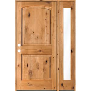 44 in. x 80 in. Alder 2-Panel Right-Hand/Inswing Clear Glass Clear Stain Wood Prehung Front Door with Right Sidelite