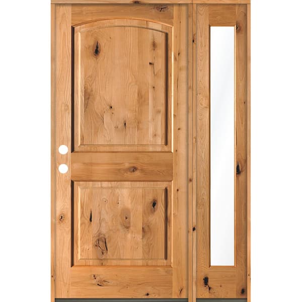 Krosswood Doors 44 in. x 80 in. Alder 2-Panel Right-Hand/Inswing Clear Glass Clear Stain Wood Prehung Front Door with Right Sidelite
