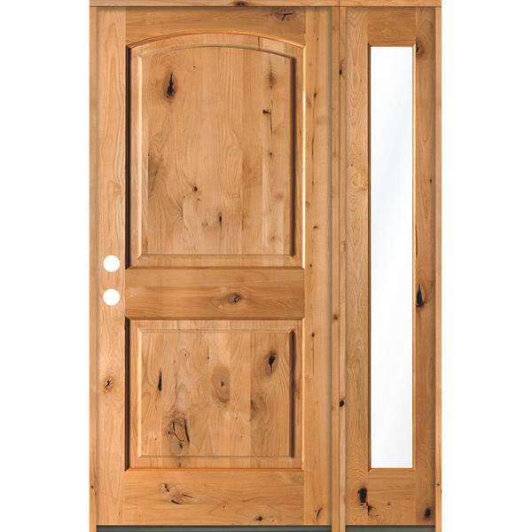 Krosswood Doors 46 in. x 80 in. Alder 2-Panel Right-Hand/Inswing Clear Glass Clear Stain Wood Prehung Front Door with Right Sidelite