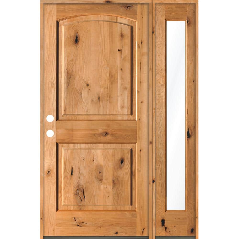 Krosswood Doors 50 in. x 80 in. Knotty Alder 2-Panel Right-Hand/Inswing  Clear Glass Clear Stain Wood Prehung Front Door with Sidelite  The Home Depot