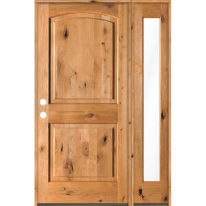 56 in. x 80 in. Alder 2-Panel Right-Hand/Inswing Clear Glass Clear Stain Wood Prehung Front Door with Right Sidelite