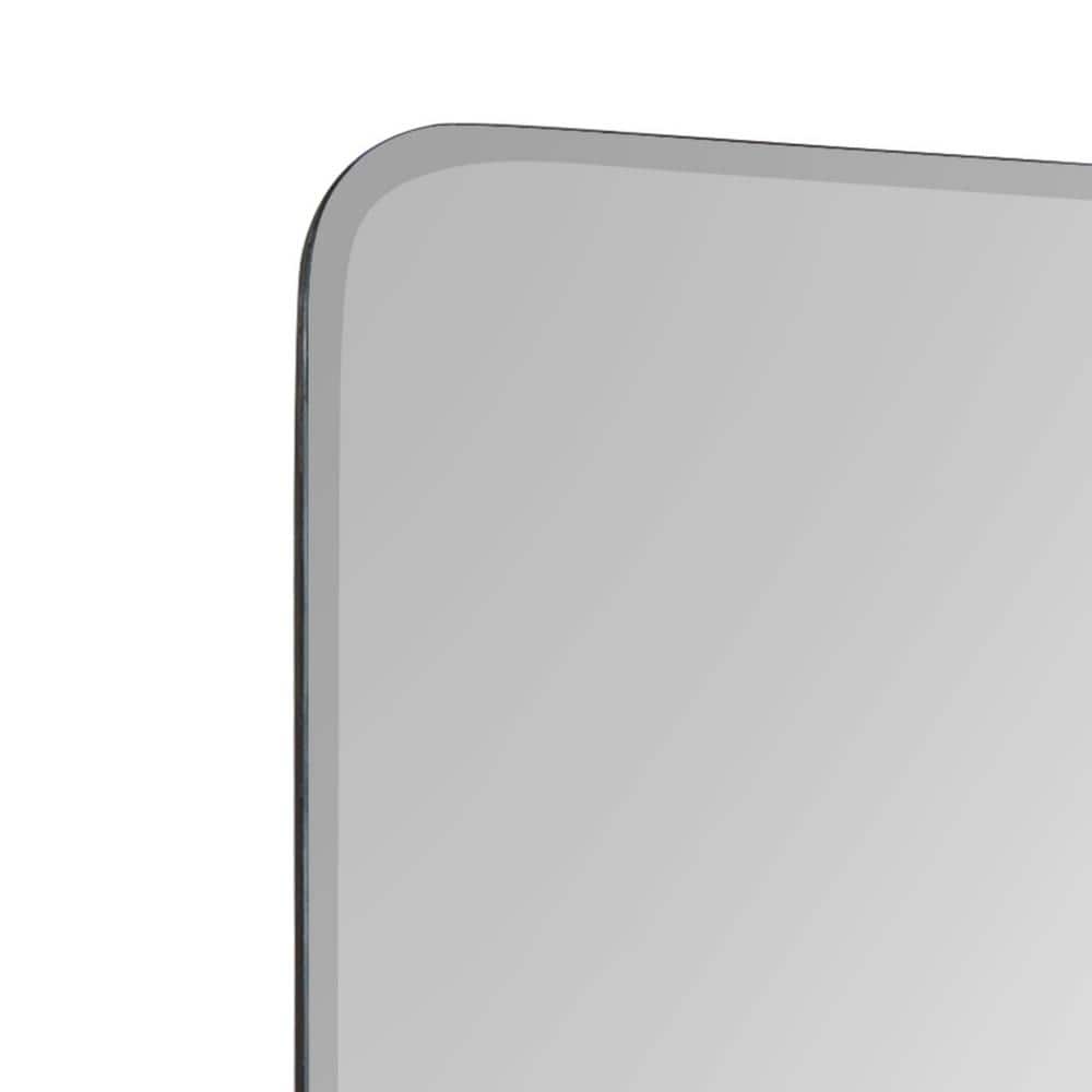 White Rectangular Frameless Vanity Mirror with Shelf