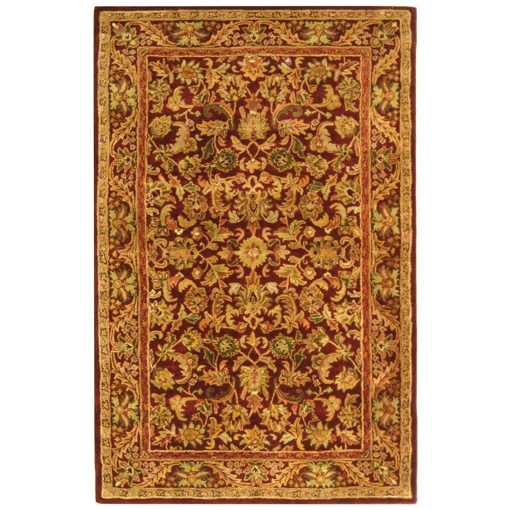 Handmade Red Floral Wool Tufted Reversible Rug, 5' x 8'