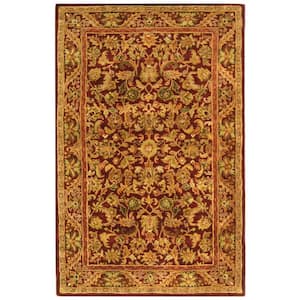 Antiquity Wine/Gold 5 ft. x 8 ft. Border Floral Solid Area Rug