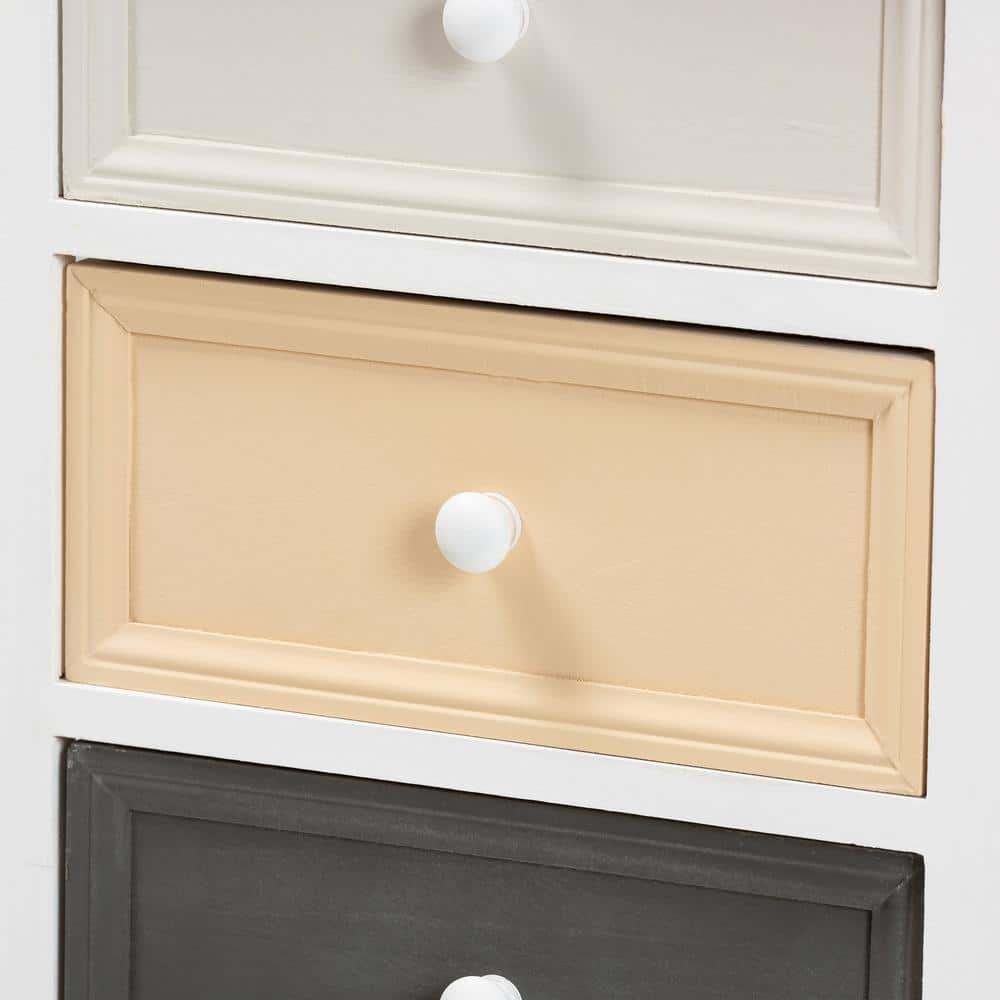 Multi-Colored Wood 3-Drawer Storage Unit with Basket
