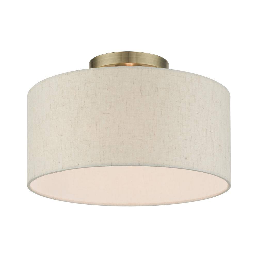 Elegant Antique Brass Drum LED Semi-Flush Mount Light, 13"W