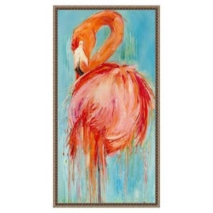 "Flamingo Pose" by Kathleen Broaderick 1-Piece Floater Frame Giclee Animal Canvas Art Print 27 in. x 14 in.