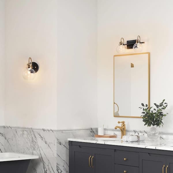 Zevni 14.5 in. 2-Light Brass Gold Bathroom Vanity Light, Globe