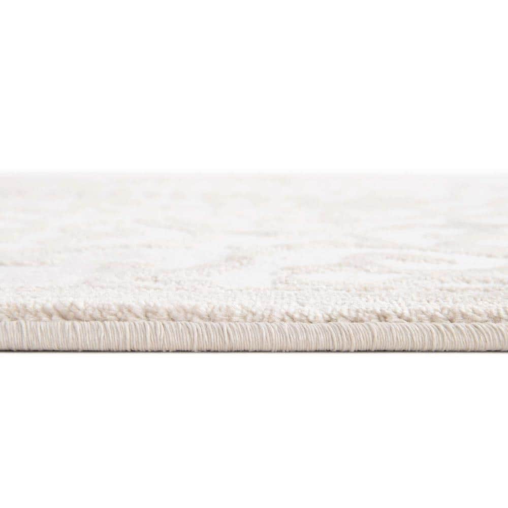 Snow White and Beige Floral Synthetic Runner Rug