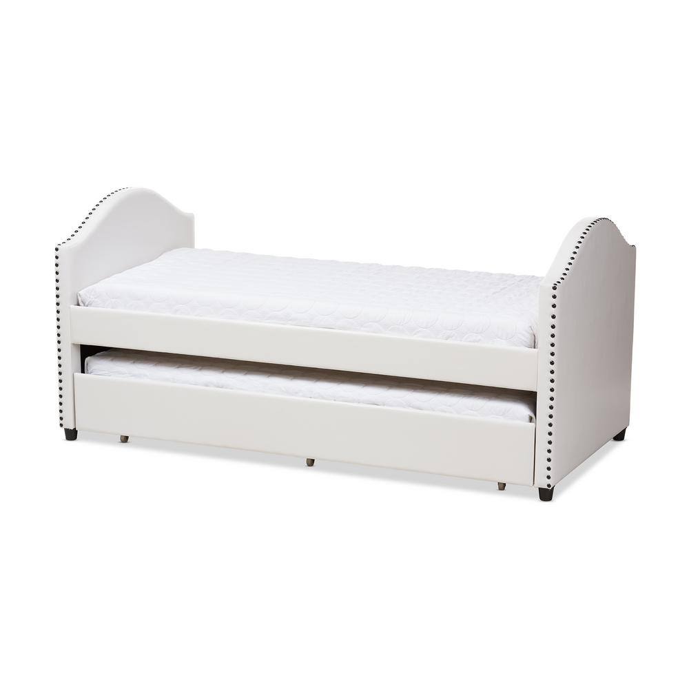White Twin Faux Leather Upholstered Daybed with Trundle