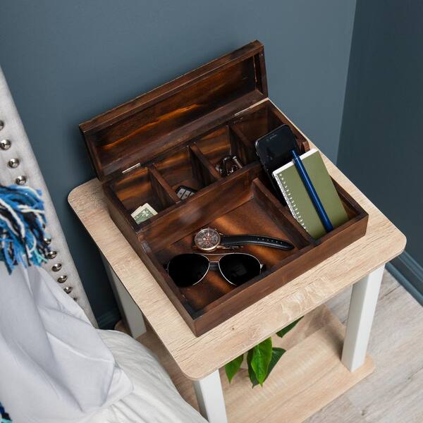 Device Organizer - Wood Valet Tray for Men, Desk Organizer