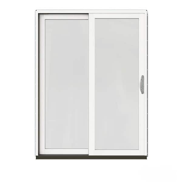JELD-WEN 60 in. x 80 in. W-2500 Contemporary Brown Clad Wood Left-Hand Full Lite Sliding Patio Door w/White Paint Interior