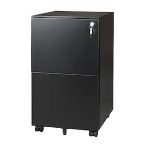 Black 2-Drawer Mobile File Cabinet with Lock