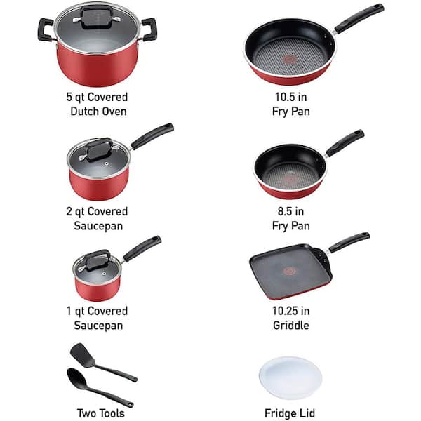 T-fal 12-Piece Nonstick Titanium Cookware Set with Lids in Red